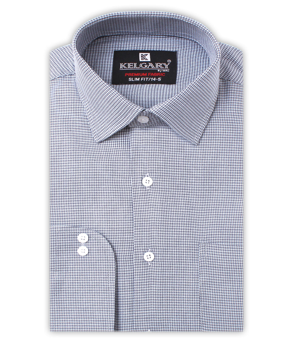 BLUE SELF TEXTURED FORMAL SHIRT