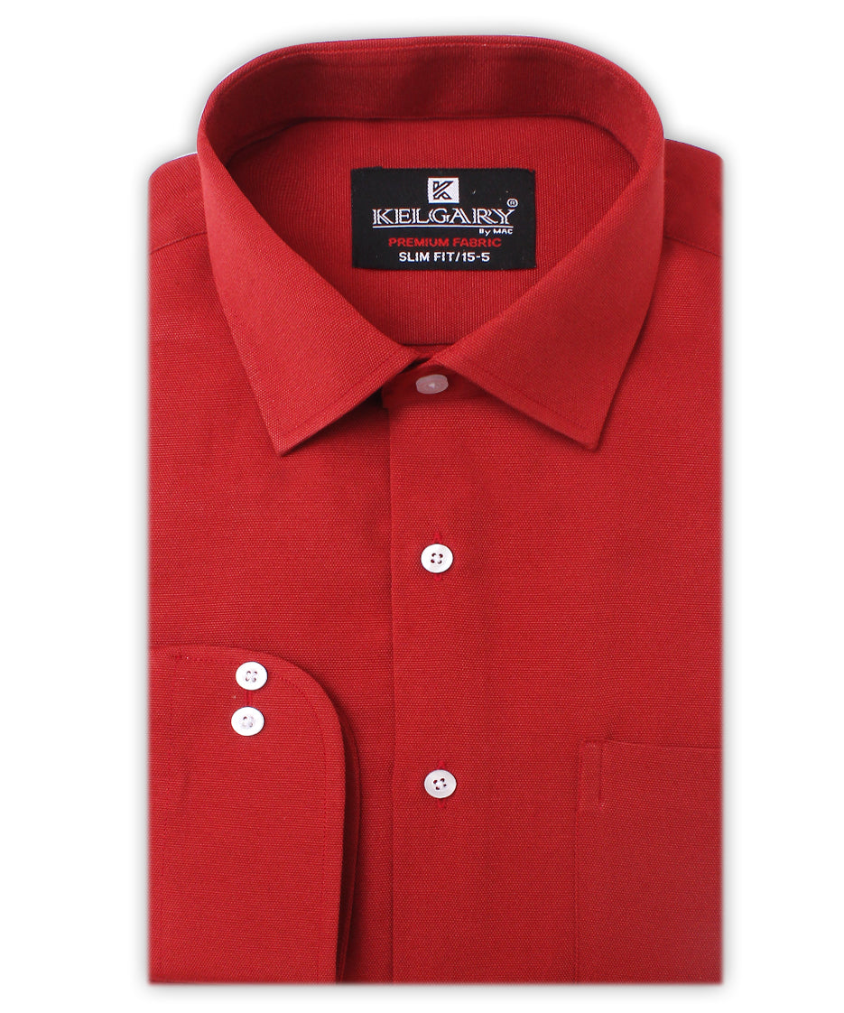 RED SELF TEXTURED FORMAL SHIRT