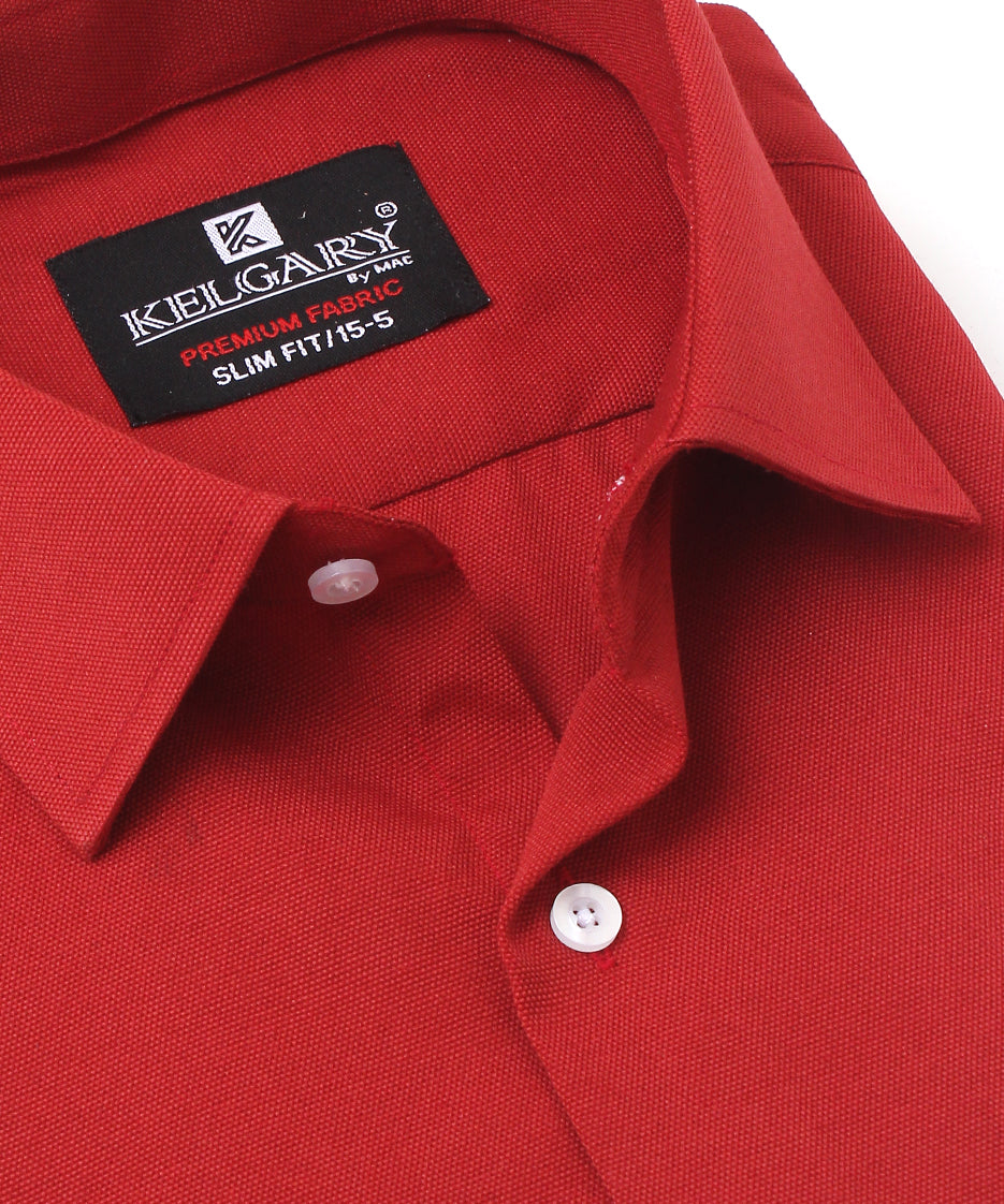 RED SELF TEXTURED FORMAL SHIRT