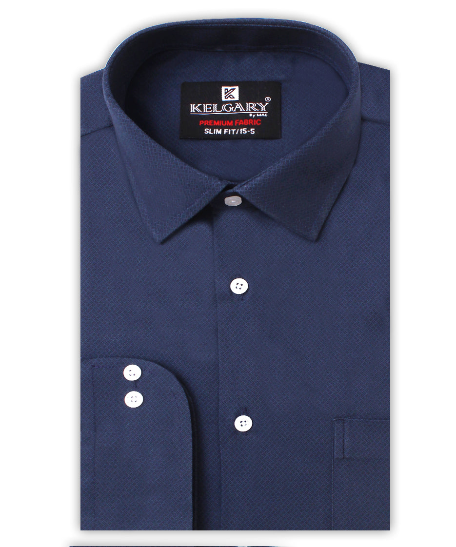 DARK BLUE SELF TEXTURED FORMAL SHIRT