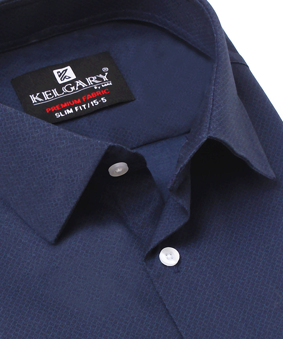 DARK BLUE SELF TEXTURED FORMAL SHIRT