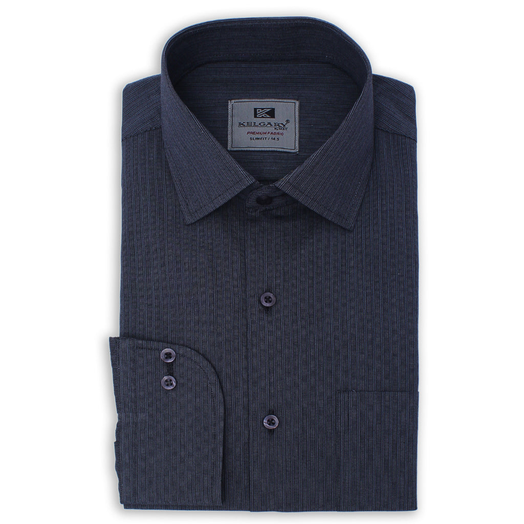 CHARCOAL SELF STRIPES FORMAL SHIRT