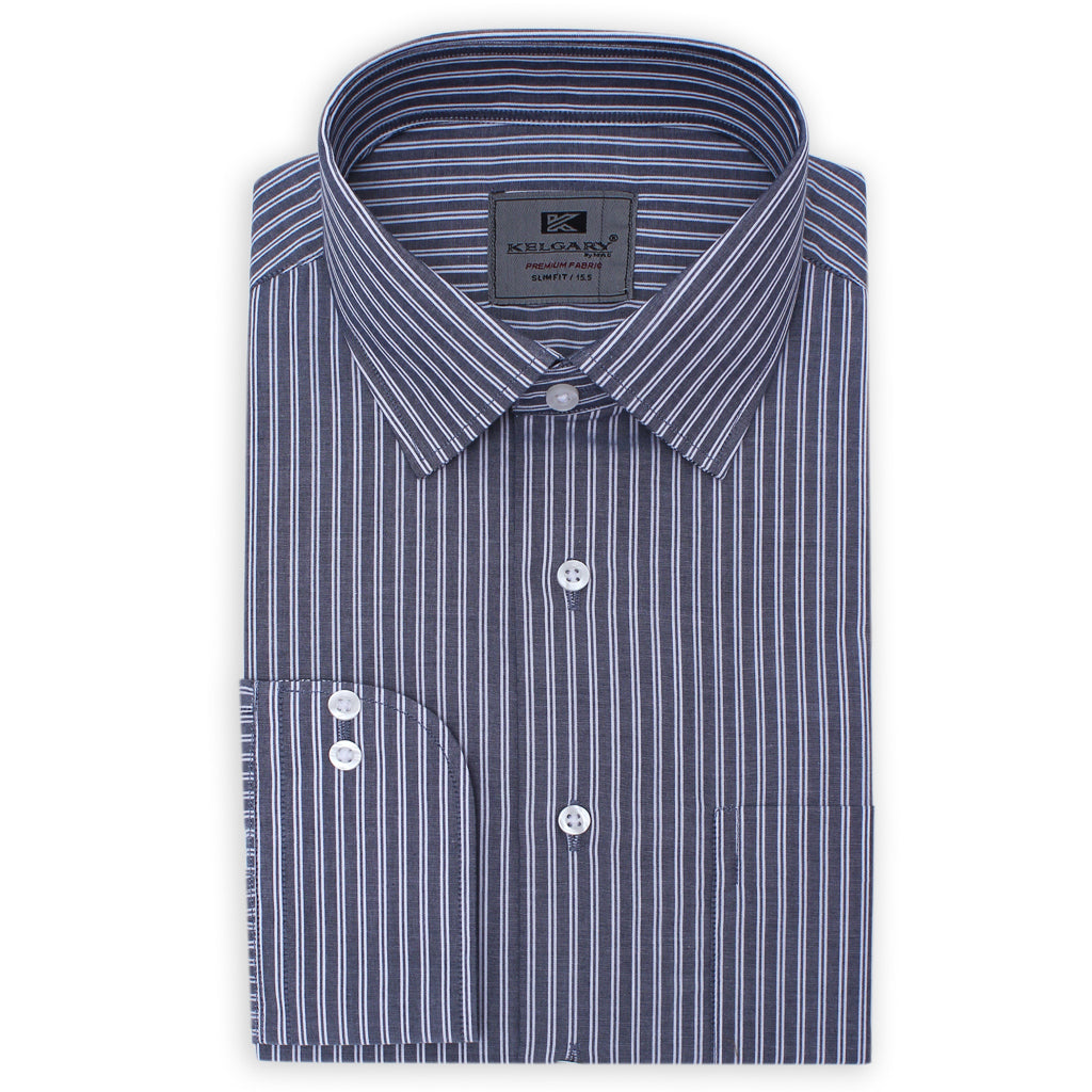 GREY WITH WHITE DUAL STRIPES FORMAL SHIRT