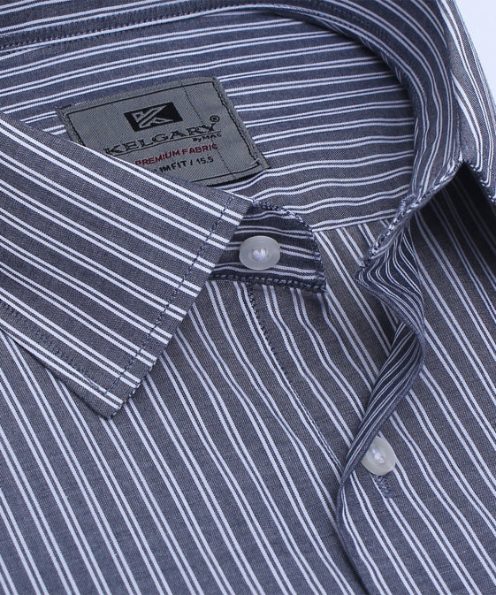 GREY WITH WHITE DUAL STRIPES FORMAL SHIRT